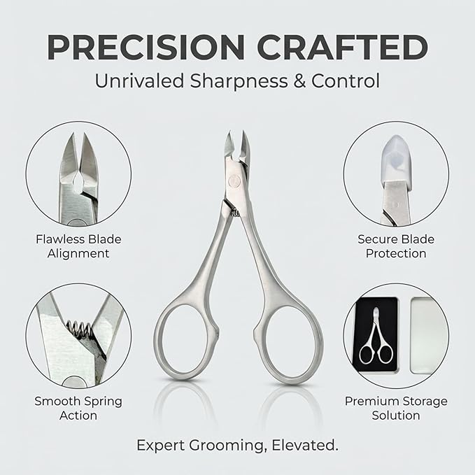 Cuticle Trimmer Nipper, Stainless Steel Cuticle Clipper with Round Comfort Grip & Sharp Blade - Easy for Home Manicure Pedicure, Beginner-Friendly Nail Care Tool with Protective Cover