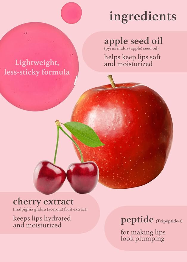 NOONI Vegan Appleseed Lip Oil Set - Appleberry & Applecherry & Appleplum | Long-Lasting, Moisturizing, Plumping, Revitalizing for Dry Lips, Waterproof, No Peel Off, 0.12 FL Oz x 3ea