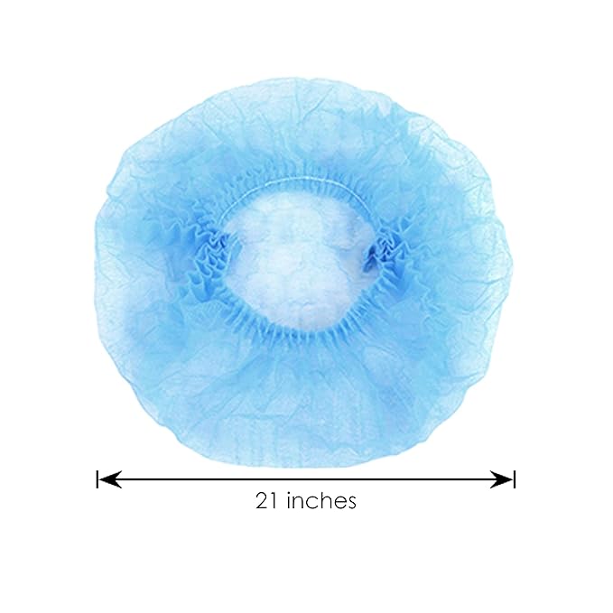 100 Pcs 21” Disposable Bouffant Caps, Hair Head Cover Net, Non-Woven, Medical, Labs, Spa, Nurse, Tattoo, Food Service, Health, For Men and Women (blue)…