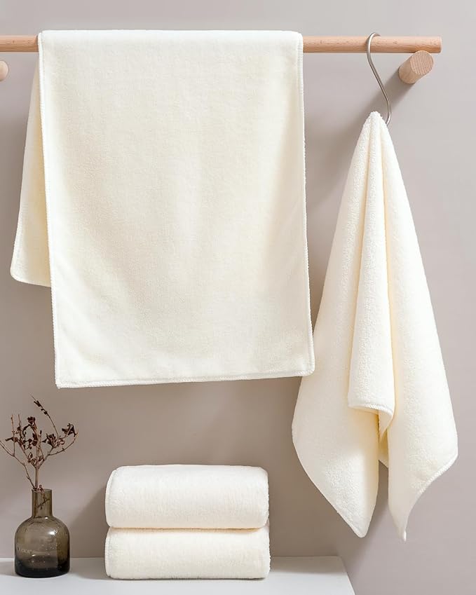 sakano Microfiber Bath Towel Set Ultra Soft Absorbent Speedy Drying Fade Resistant, 4 Bath Towels and 4 Hand Towels, Perfect for Family Bathroom, Gym, and Spa Use - White
