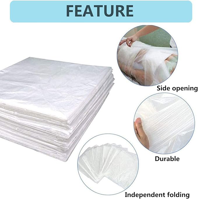 50 Pieces Disposable Plastic Sheeting,for Body Wrap Used Inside a Far Infrared Sauna Blanket,47"" x86 PE (Thicken 50 Pcs),2/100