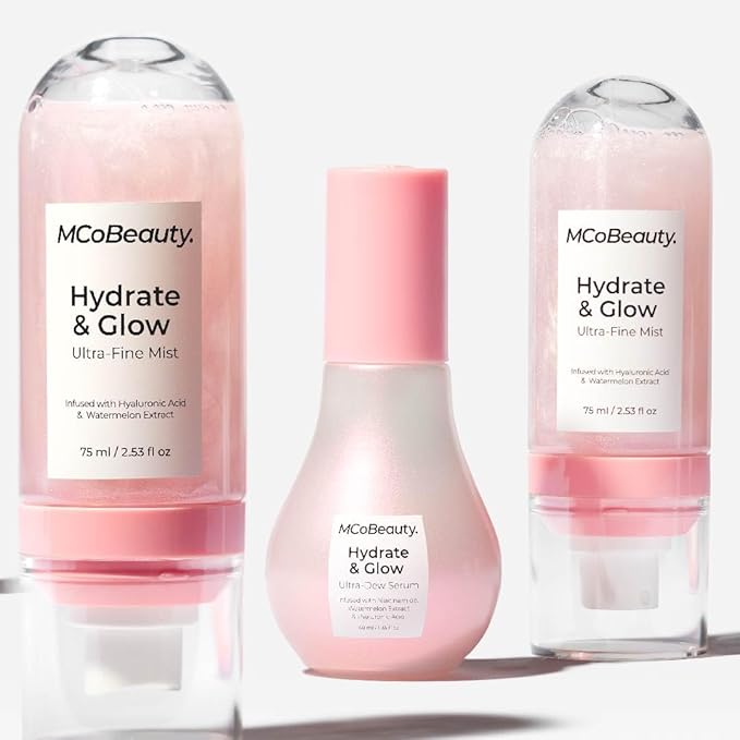 MCoBeauty Hydrate & Glow Ultra Fine Mist - Hydrating Face & Body Spray - Refreshing Dewy Makeup Prep & Setting Mist - with Hyaluronic Acid Watermelon Extract Aloe Vera - Vegan & Cruelty Free