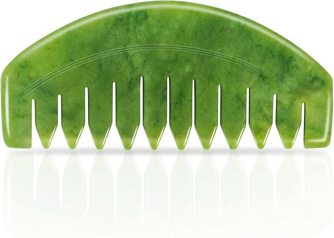 Gua Sha Comb, Natural Guasha Stone Jade, Head Scalp Caring Massage Comb, Body Gua Sha Scraping Massage Tool, Gua Sha Therapy Hair Growth Scalp Stimulator for Brain Meridian Massager