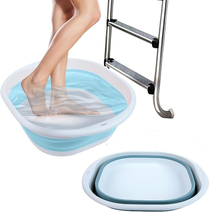 Portable Pool Foot Bath,Collapsible Pool Foot Wash Basin Tub,Foot Bath Basin for Above Ground Swimming Pools Accessories (Blue Baths)