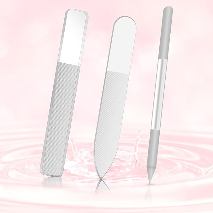 3 PCS Glass Nail Files for Natural Nails, Glass Nail Buffer and Shine Kit Professional Crystal Manicure Tools Double Sided Manicure Pedicure Tools Nails Kit for Shaping Buffing and Polishing Nailes