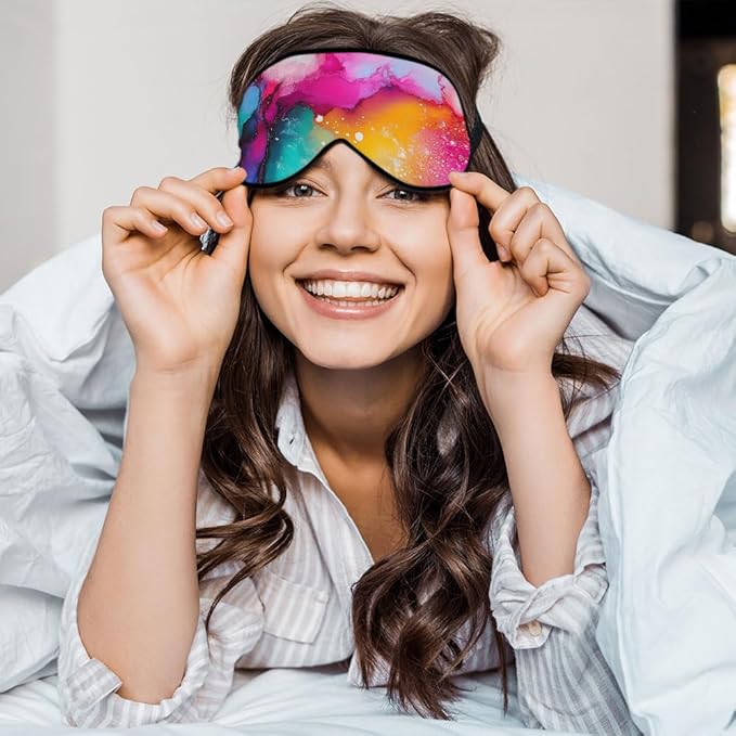 Abstract Marble Silk Eye Mask Sleep Mask Fluid Colorful Painting Artwork Texture Eye Mask with Adjustable Strap Lightweight for Women Work Travel Night Sleep