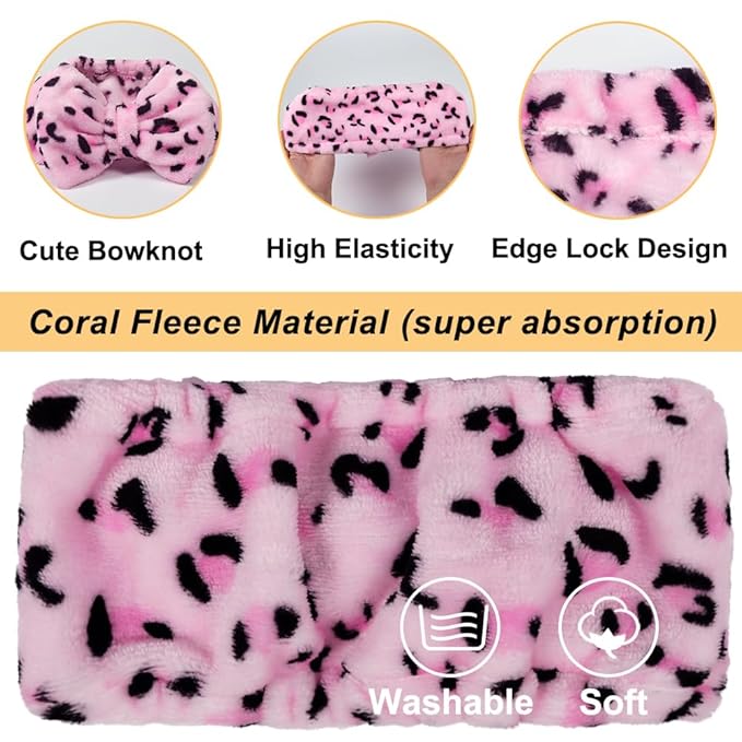 Shintop Women Fashion Lovely Soft Carol Fleece Bowknot Bow Makeup Cosmetic Shower Elastic Hair Band Hairlace Headband (Pink)
