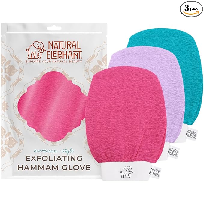 Natural Elephant Exfoliating Hammam Glove (Teal, Pink and Purple (Pack of 3))