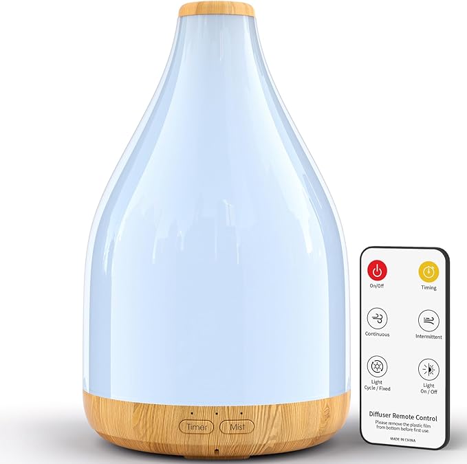 Essential Oil Diffuser for Home, 300ML Modern Décor Aromatherapy Diffusers Large Room Fresh Air Scent, Ultrasonic Cool Mist Humidifier & Color Light, 1-3-6H Timer Auto Shut-Off, Brown