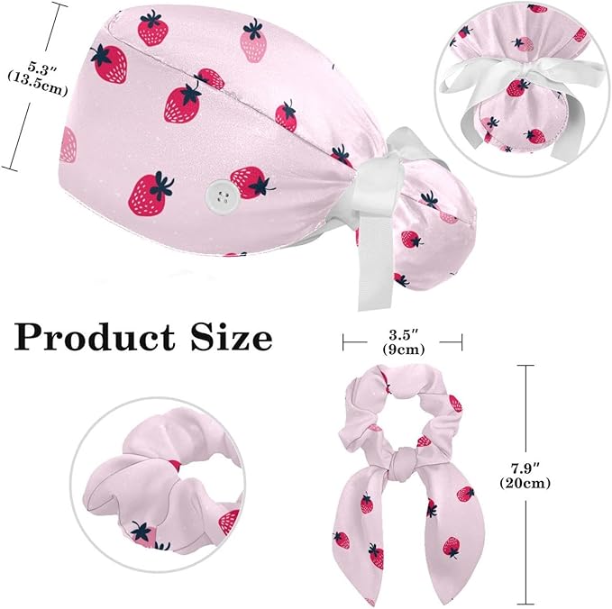 Ethnic Aztec Pattern Adjustable Scrub Cap Hat with Button, Working Hat Sweatband with Bow Hair Scrunchy for Woman