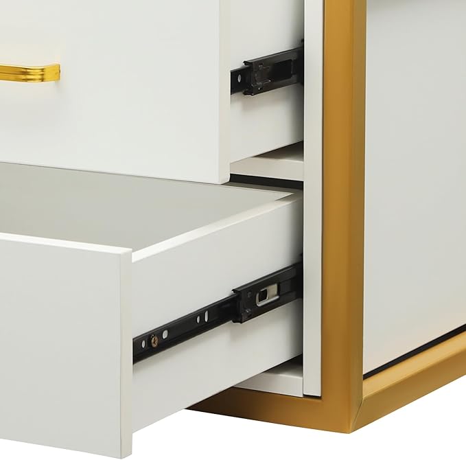 Salon Cabinet, Salon Storage Organizer with 2 Drawers, 110.23Lbs Load Capacity Salon Wall Cabinet, Hanging Styling Station Equipment for Spa, Barber Store, Locker Room, Bathroom (Gold＋White)