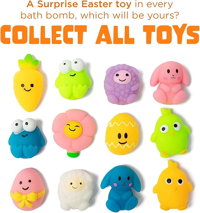 Easter Bath Bombs for Kids with Surprise Toys Inside (6 Pack) - Kids Easter Basket Stuffers for Boys and Girls - Large Spring Bubble Bomb, Incredible Fragrances & Colors, USA Made by Two Sisters