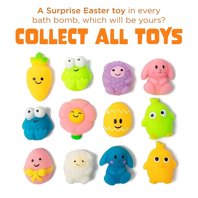 Easter Bath Bombs for Kids with Surprise Squishy Toys Inside (1 Pack) - Easter Basket Stuffers and Essentials - Releases Bubbles & Colors, Moisturizing, Large Bath Bomb for Girls & Boys by Two Sisters