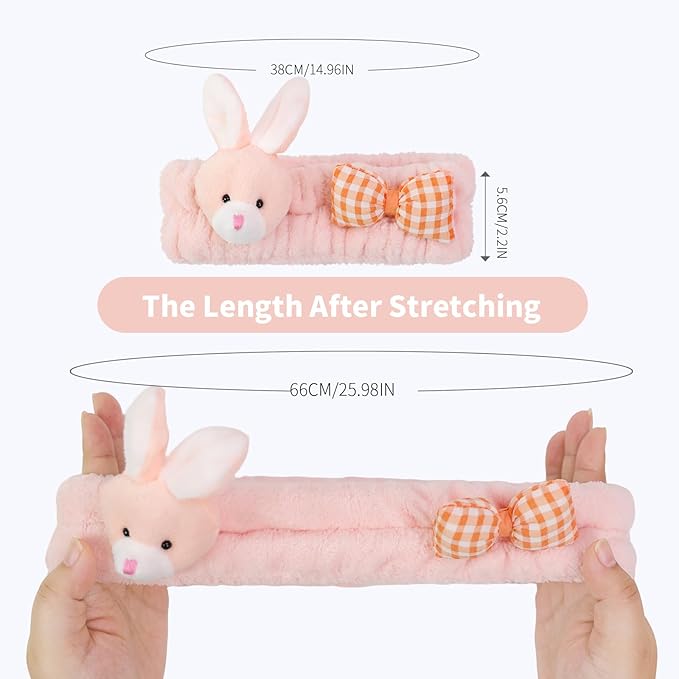PERFECTSIGHT Kawaii Headband for Spa, Makeup, Washing Face, Party - 2 Pack Cute Hair Band for Shower Beauty Skincare, Soft Facial Headbands for Girls and Women (Purple+Pink Bunny)