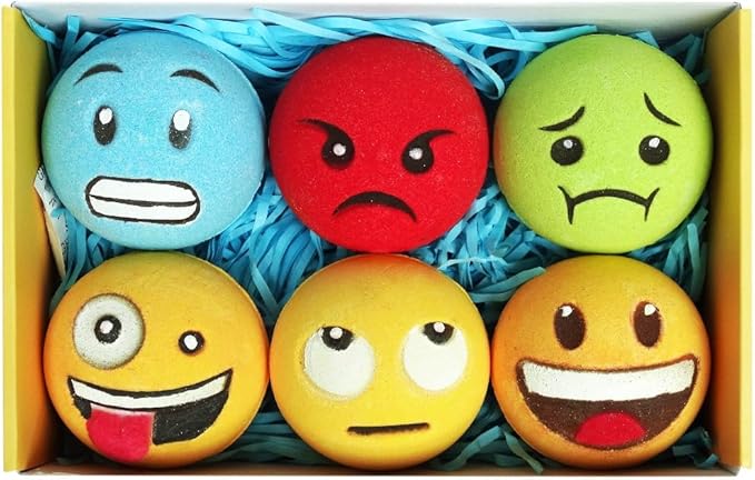 HZEX Large Emotion Face Bath Bombs Set of 6 – Fun Emoji-Inspired Spa Fizzies – Handmade with Shea Butter, Cocoa Butter & Essential Oils – Moisturizing Gift Set for Women, Men & Kids (Pack of 2)