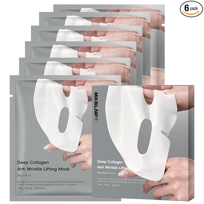 Collagen Face Mask Hydrating Overnight Collagen Face Mask (6 pcs/1 Box) Deep Collagen Anti Wrinkle Lifting Mask - Pure Collagen Films for Improve Elasticity Firming And Moisturizing