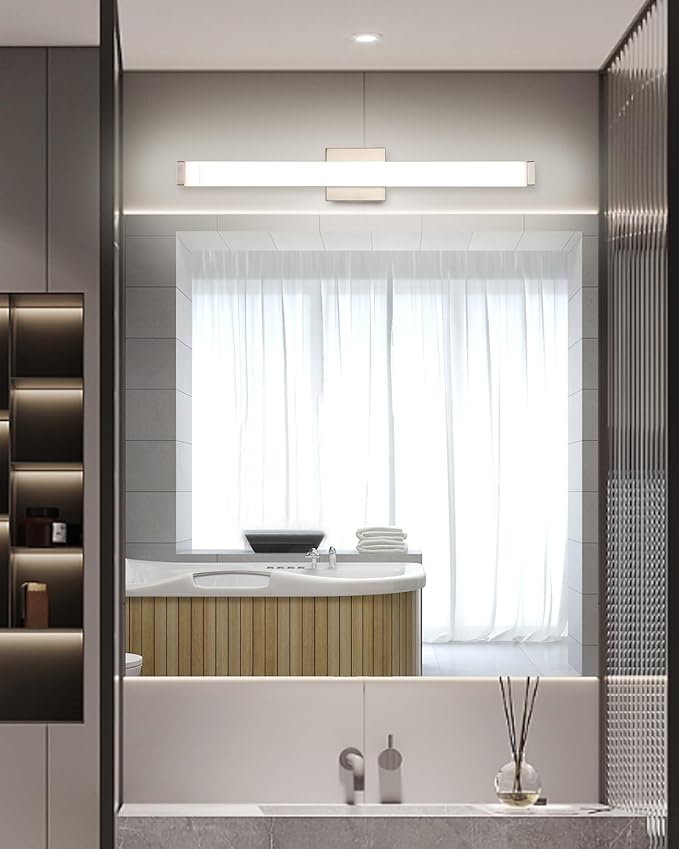 LED Bathroom Vanity Light Fixtures 24 in Brushed Nickel, 14W 4000K Natural White Square Wall Fixture, Modern Lighting for Over Mirror, Damp Rated,ETL