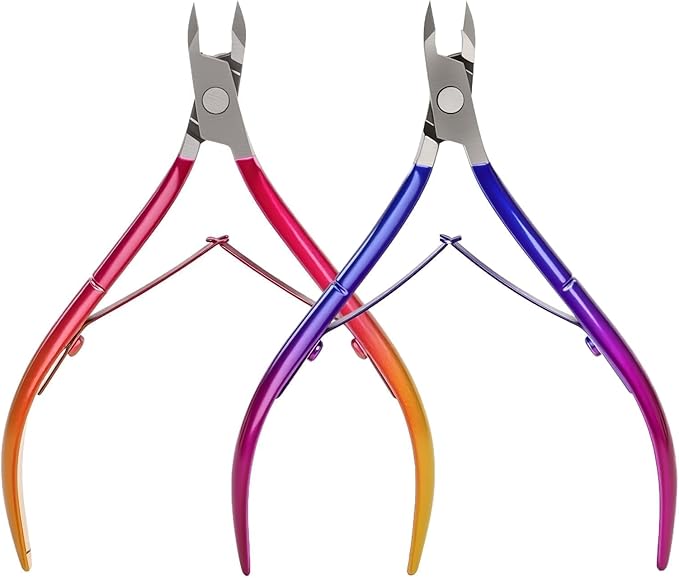 Cuticle Nippers Kit: Precision Nano-Coated Stainless Steel Cuticle Trimmer Remover for Fingernails and Toenails, Cutter for Manicure Pedicure, Nail Clippers Tools for Women (Red+ Blue 2PCS)