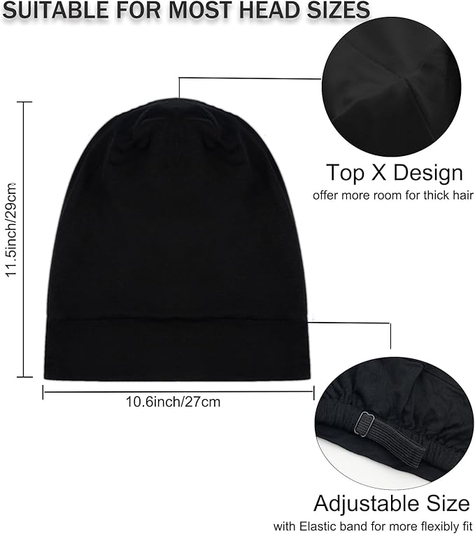 Sleep Cap Bonnet for Sleeping Black Women, Adjustable Cooling Ice Silk Lined Bonnet for Curly Braids Hair Cover Beanie Hat