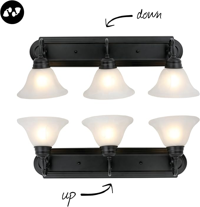 Design House 589796 Millbridge Vanity Light Dimmable with Frosted Glass for Above Bathroom Mirror, Matte Black, 3-Light