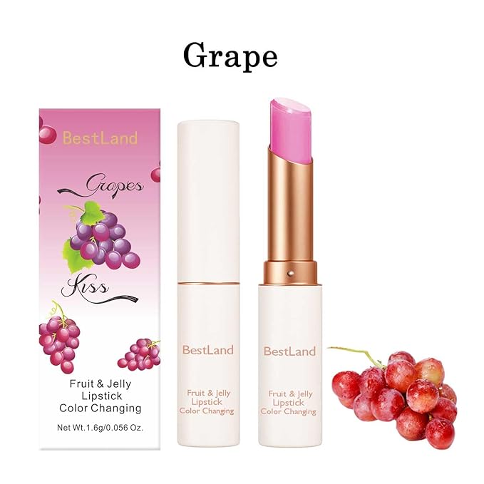 BestLand 6 Pcs/Set Peach Aloe Vera Strawberry Blueberry Avocado Grape Jelly Lipstick Set Temperature Change Moisturizer flower Lip Stick Long Lasting Nutritious Lip Balm Magic Color Change Lip Gloss