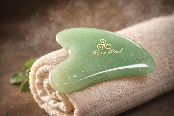 Jade Gua Sha Facial Tool – Guasha Face Massage Tool Lymphatic Drainage Massager, Face Sculpting Tool for Facial Lifting & Tightening, Anti-Wrinkles, Anti-Aging & Skin Rejuvenation (Heart Shape)
