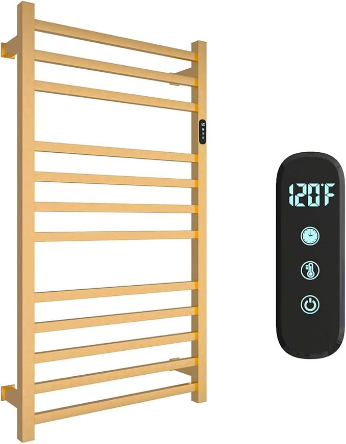 Luxury Heated Towel Rack Wall Mounted Towel Warmers, 12 Bars Towel Warmer Rack for Bathroom with Timer & Temperature Multi-Level Adjustable, Hardwired and Plug-in Compatible (Brushed Gold)
