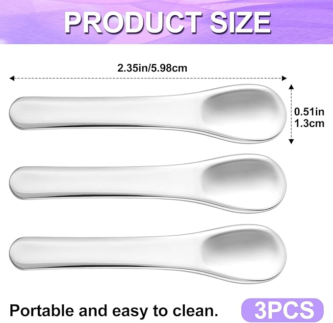 Pndeyo 3pcs Mini Stainless Steel Makeup Spatula, Reusable Cosmetic Cream Spatulas Spoon, Skincare Scoop Applicator Facial Massage Beauty Tools for Mixing and Sampling Face Eye Cream- Silver
