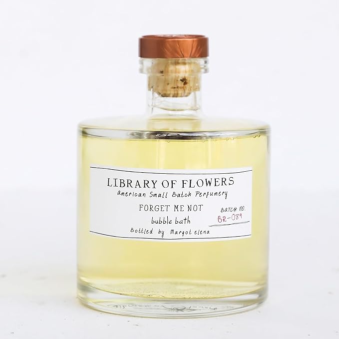 Library of Flowers Forget Me Not Bubble Bath, Osmanthus, Rice Powder & White Orchid Storied Fragrance, 17 fl. oz. Luxury Hydrating Bubbling Soap, Richly Scented Bath and Body Product