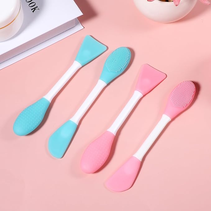 4 Pcs 2 in 1 Double-Sided Facial Scrubber Brush Tool, Facial Cleansing Brush, Face Masks Skincare Brushes for Pore Cleansing, Remove Blackheads, Makeup Skincare Removal