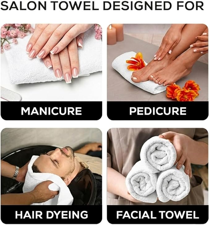 Premium 100% Cotton Hand Towels – Pack of 24, 16x27 Inch – Quick-Dry, Highly Absorbent Salon Towels for Hair Care, Gym, Spa & Bathroom – White