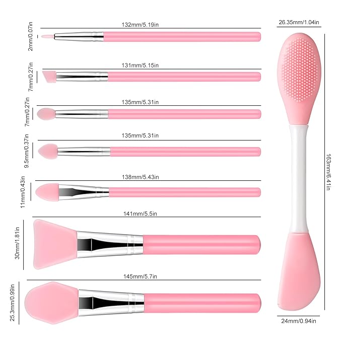 8Pcs Silicone Face Mask Brush Set, Double-Sided Silicone Face Scrubber for Facial Mask, Mud Mask, Clay Mask Mixing & Applying Tool for Skincare Routine