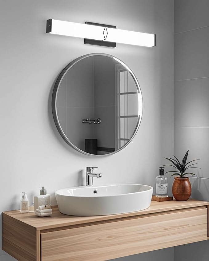 Modern Bathroom Light Fixtures,24inch Dimmable Bathroom Vanity Lights Over Mirror, 25W 2700LM LED Vanity Lights,5700K Matte Black Vanity Lighting Fixtures,ETL Certified Cool White