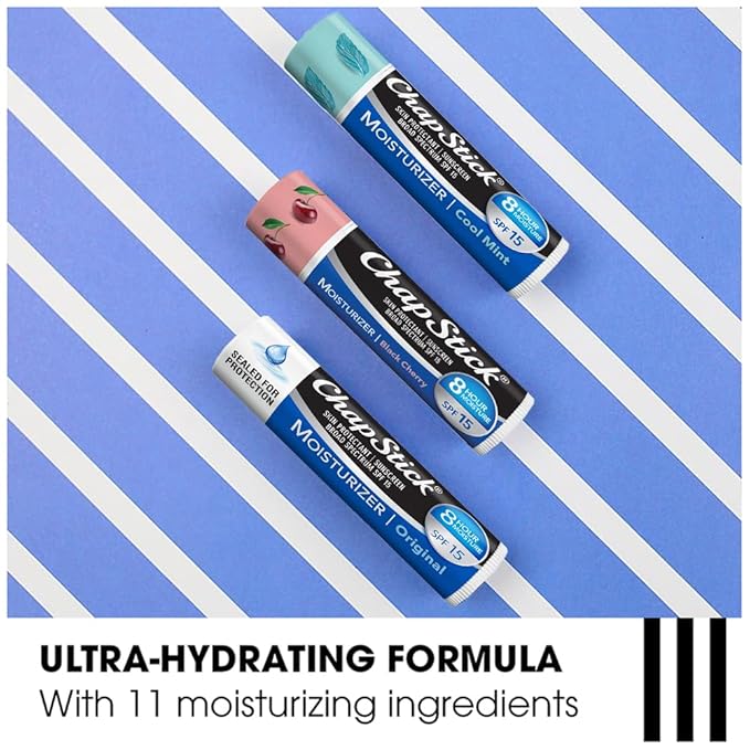 ChapStick Lip Balm Moisturizer 2-in-1 Lipcare SPF 15 Bundle – Original, Black Cherry, and Cool Mint, 0.15 Oz Ea (5 Piece Set)