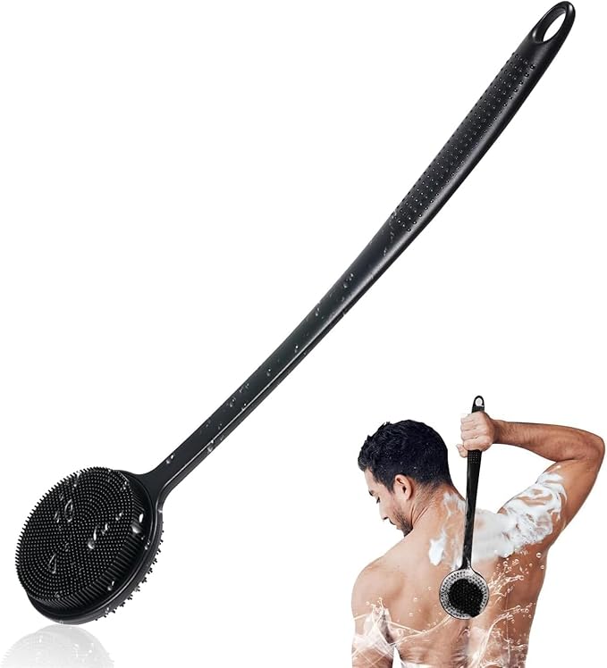 Back Scrubber for Shower, 24in Adjustable Handle Body Brush, Double Sided Shower Brush for Shower Exfoliating and Massage Can Produce Rich Foam, Long Handle Back Scrubber for Men （Circular）