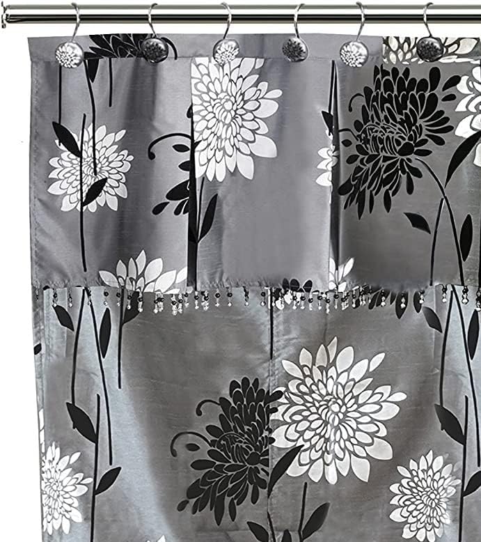 Zahari Home 13pc Erica Bathroom Fabric Shower Curtain Sets Bathroom Shower Curtain & 12 Shower Bathroom Hooks Modern Classic Luxury Contemporary Decor Grey Shower Curtain Stylish Bath Sets - Image 3