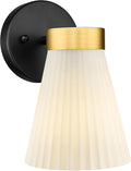 1-Light Bathroom Wall Sconce, HWH Black and Gold Wall Sconce with Frosted Milk White Striped Glass, Modern Bathroom Light Fixture for Bathroom Bedroom, 5HZG97B BK+BG