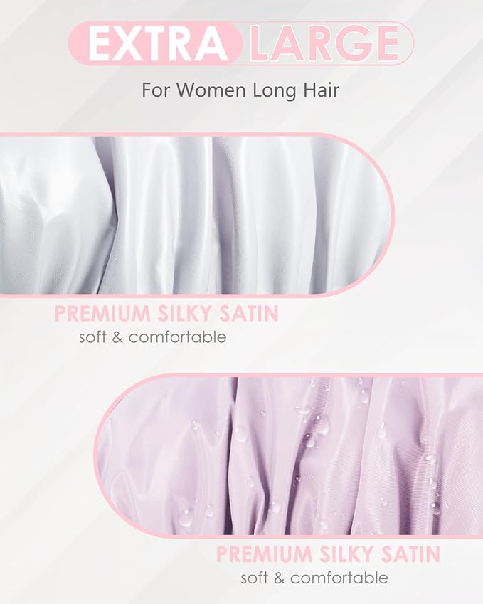 Aquior Shower Caps, Reusable Shower Cap for Women, Waterproof Layer Hair Cap, Large Size for All Hair Lengths,for Girls Spa Home Salon Use (Purple)