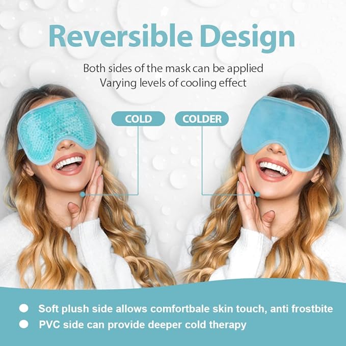 NEWGO Cooling Eye Mask for Puffy Eyes, Cold Eye Mask Eye Ice Pack for After Eyes Surgery, Tension Stress Relief, Itchy Eyes, Headaches, Dark Circles - Blue (Blue-2Pack)