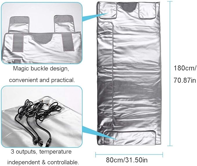 Elitzia Far Infrared Sauna Blanket 3 Independent Heating Zones for Full Body Home Spa Muscle Relaxation 95-176°F Adjustment Easy Clean Waterproof Oxford Fabric 71"x31.5" ETBO20