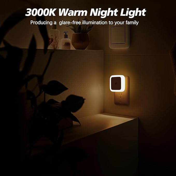 Sujeet Night Light, Night Lights Plug into Wall 4-Pack, Nightlight Plug in Night Lights, Dusk to Dawn Night Lamp Led Night Light for Bedroom, Bathroom, Hallway Warm White