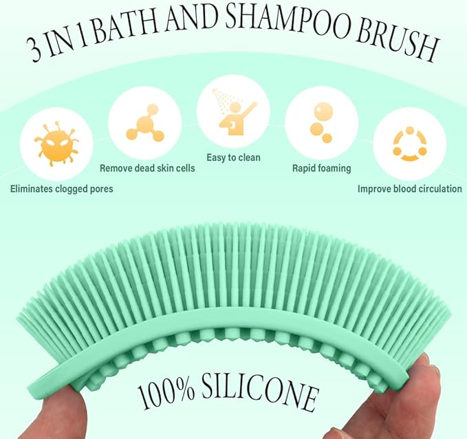 3 Pack Silicone Body Scrubber, Soft Silicone Loofah, Exfoliating Body Scrubber Fit for Sensitive and All Kinds of Skin, Rapid Foaming, Clean and Sanitary,Black,Green,Pink