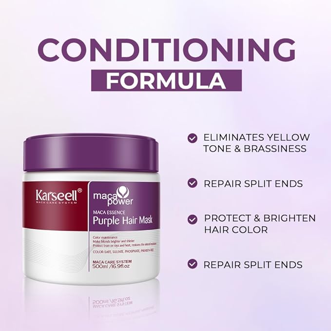 Karseell Purple Hair Mask, 16.90 oz | Blonde Hair, Neutralizes Brass, Gray Hair, Highlighted Hair, Moisturizing, Smoothing