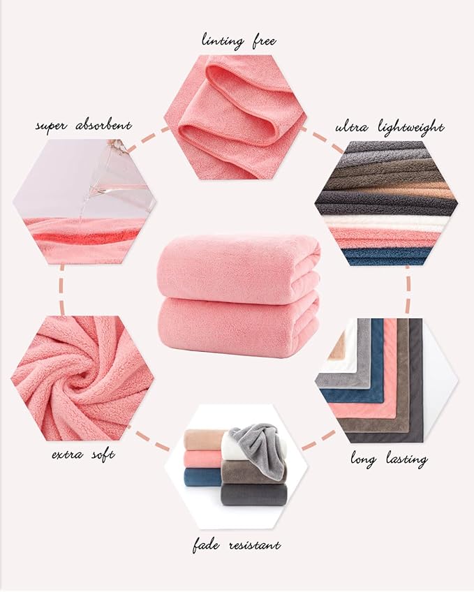 Lumimi Towels 2 Piece Soft Microfiber Bath Towel Set Salon Gym Yoga Travel Super Absorbent Lightweight Quick Dry and Durable, 55" L x 27" W, 2 Pack Pink Red