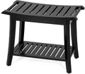 Bamboo Shower Bench Inside Shower Stool with Storage Shelf, Spa Bath Chair for Bathroom, Seat or Organizer for Living Room, Bedroom and Garden - Great for All Ages Unisex Elderly (Large, Black)