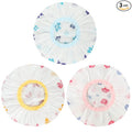 Waterproof Shower Caps, 3 Pcs Plastic Reusable Shower Caps Elastic Band Bath Caps for Women, Kids (Flower)