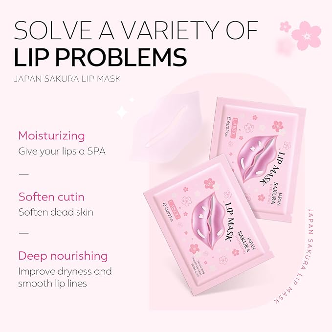 AKARY Sakura 10 Pieces Hydrating Lip Mask, Lip Sleep Mask Collagen Crystal Lip Care Gel Pads For Moisturizing, Minimize Fine Lines, Remove Dead Skin, Chapped Pads Lip Mask (10)