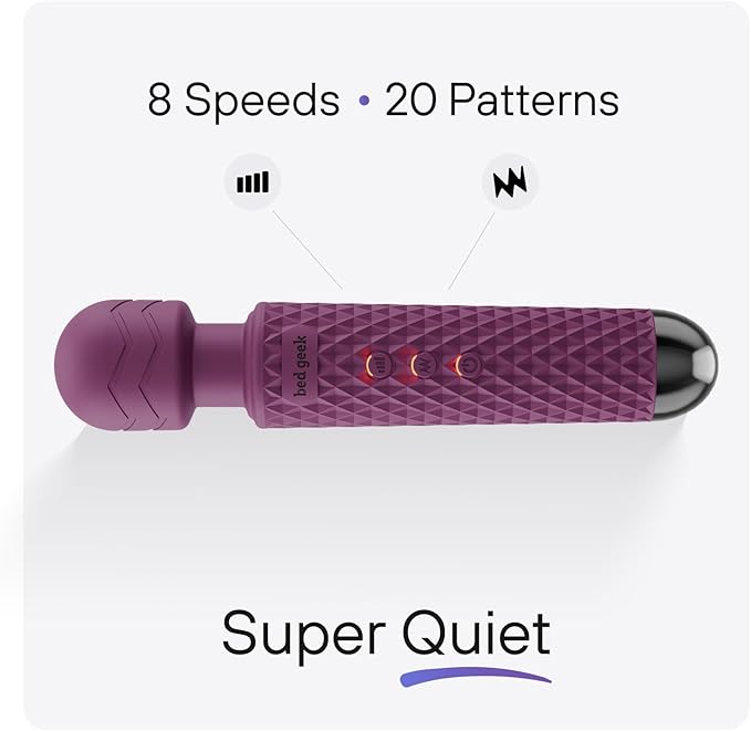 bed geek Handheld Cordless Personal Wand Massager – Waterproof, USB Rechargeable, 20 Vibration Patterns, 8 Speeds, Memory Feature, Skin-Soft Silicone for Ultimate Relaxation Tool