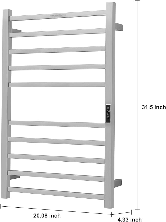 Heated Towel Racks for Bathroom, Wall Mounted Electric Towel Warmer Racks with Timer & Temperature Control, 10 Bar Stainless Steel Towel Heater for Bathroom, Brushed Plug-in
