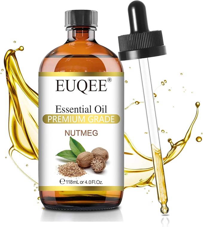 EUQEE Nutmeg Essential Oil 118ML Large Capacity Nutmeg Oil Premium Aromatherapy Essential Oils with Glass Dropper for Candle Making, Soap Making-4oz